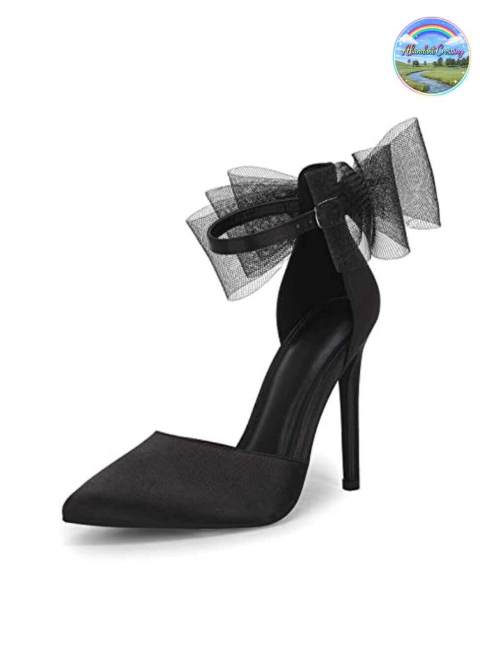Satin Stiletto Pumps Pointed Toe Ankle Strap Bow Knot Heels